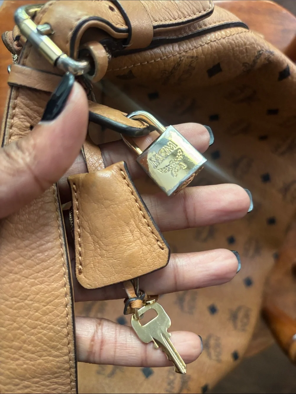 MCM Cognac Visetos Monogram Hobo Shoulder Bag